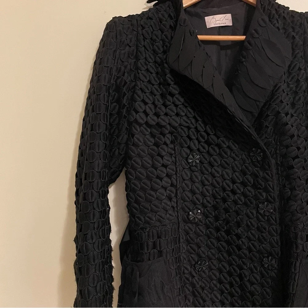 Byron Lars Beauty Mark Rare Textured A-Line Statement Coat with Waist Belt Sz 6